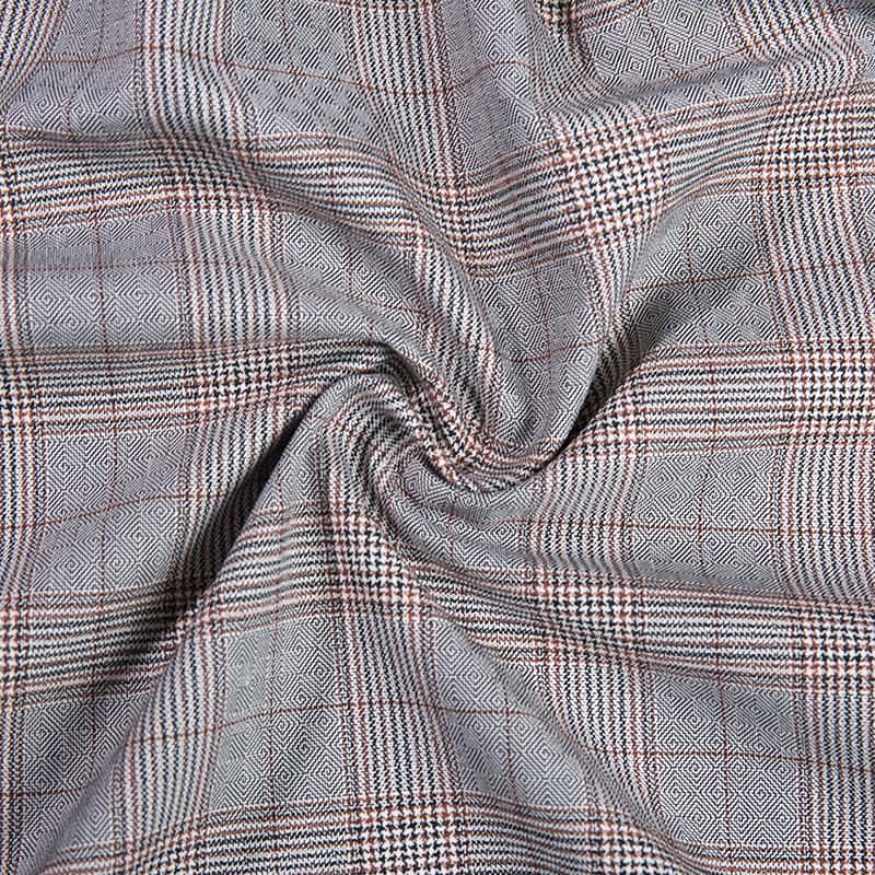 Tela de traje de diseño de cuadros teñidos con hilo de poliéster, rayón y spandex popular